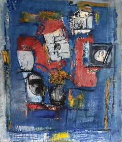Bursts Yankel Peinture contemporaine art abstrait bleu couleur rouge géométrique    