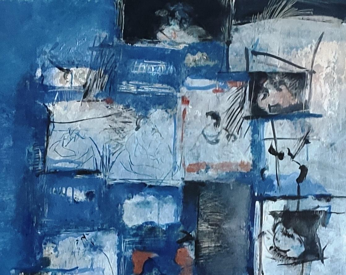 The bride and the others Yankel Contemporary painting blue abstract art geometry - Painting by Jacques Yankel