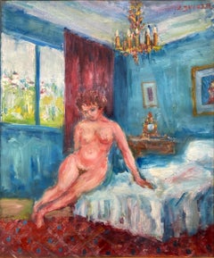 "Parisian Bedroom Nude" Post-Impressionist Interior Oil Painting on Canvas