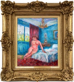 "Parisian Bedroom Nude" Post-Impressionist Interior Oil Painting on Canvas