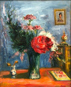 "Bouquet Interior Scene" Post-Impressionism Still Life Oil Painting on Canvas