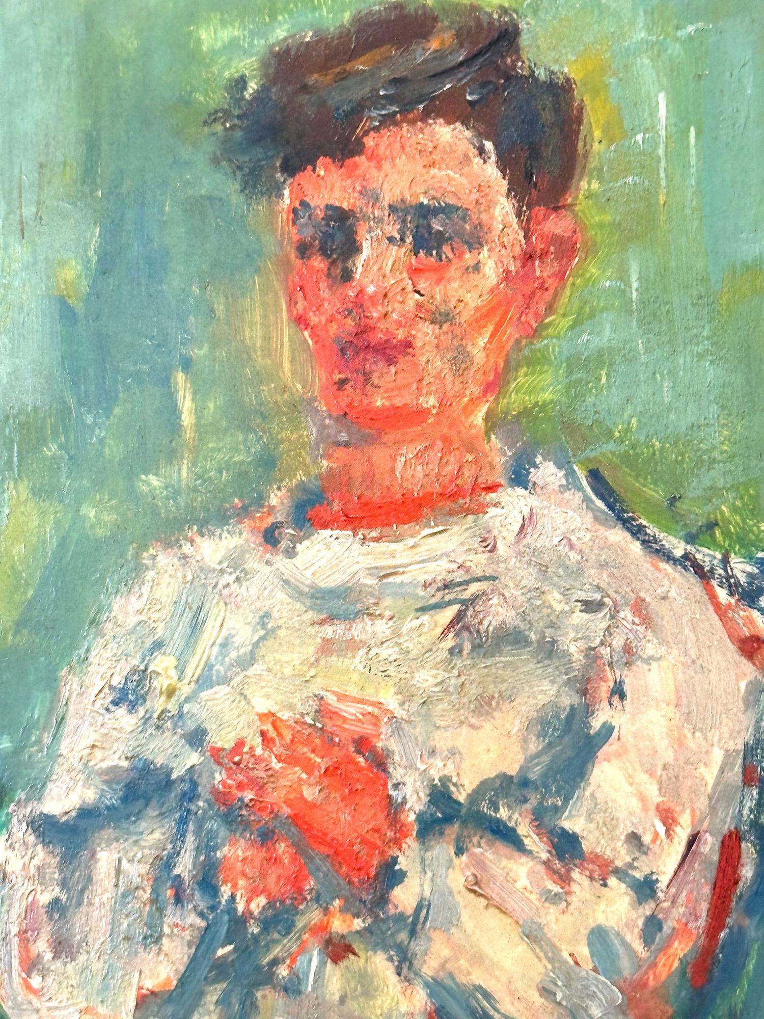 This painting depicts a whimsical portrait of a young boy .The bright colors and quick brush strokes are what makes this painting so attractive and desirable. The piece is done in a highly impressionistic manner with unique colors and expressions.