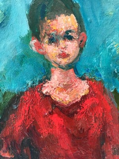 Peinture à l'huile sur panneau post-impressionniste française "Boy Standing in The Field"