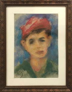 "Boy with Red Cap" Post-Impressionism French Color Pastel Painting on paper
