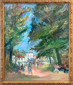 "By the Village" French Post-Impressionist Landscape Oil Painting with Figures 