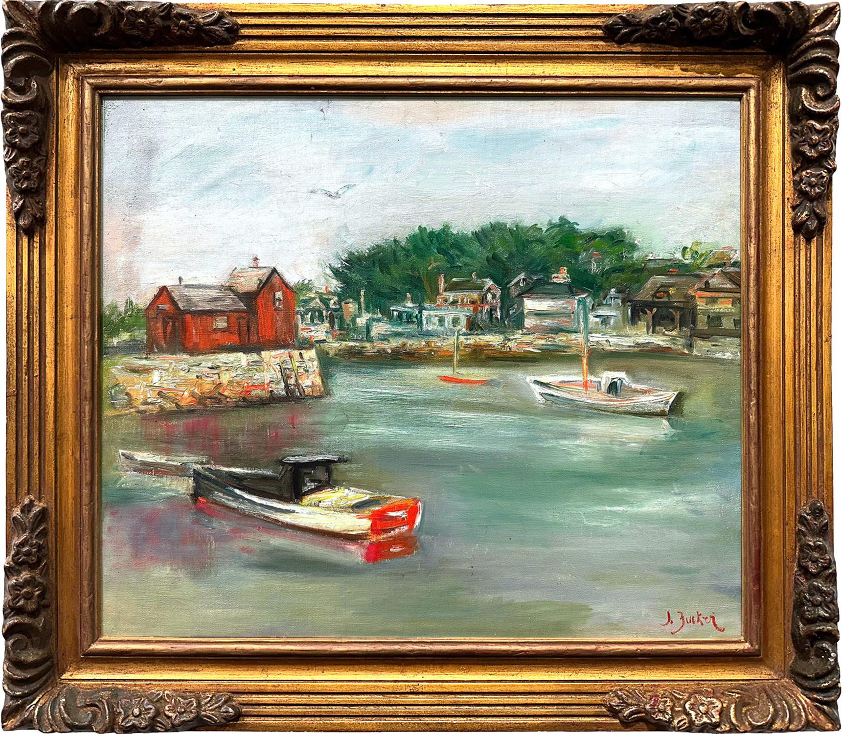 Jacques Zucker Landscape Painting - "Connecticut Seascape" Post-Impressionist Costal Oil Painting on Canvas Framed