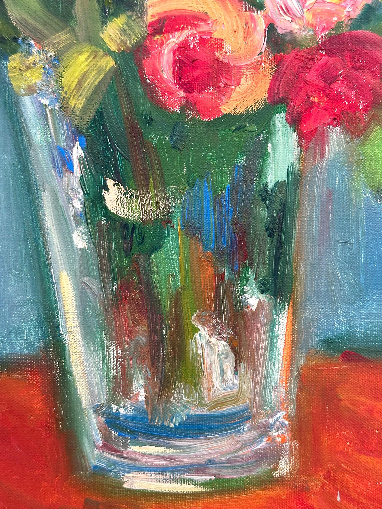 „Blumenvase mit Glasvase“, Postimpressionismus-Stillleben, Ölgemälde im Angebot 6