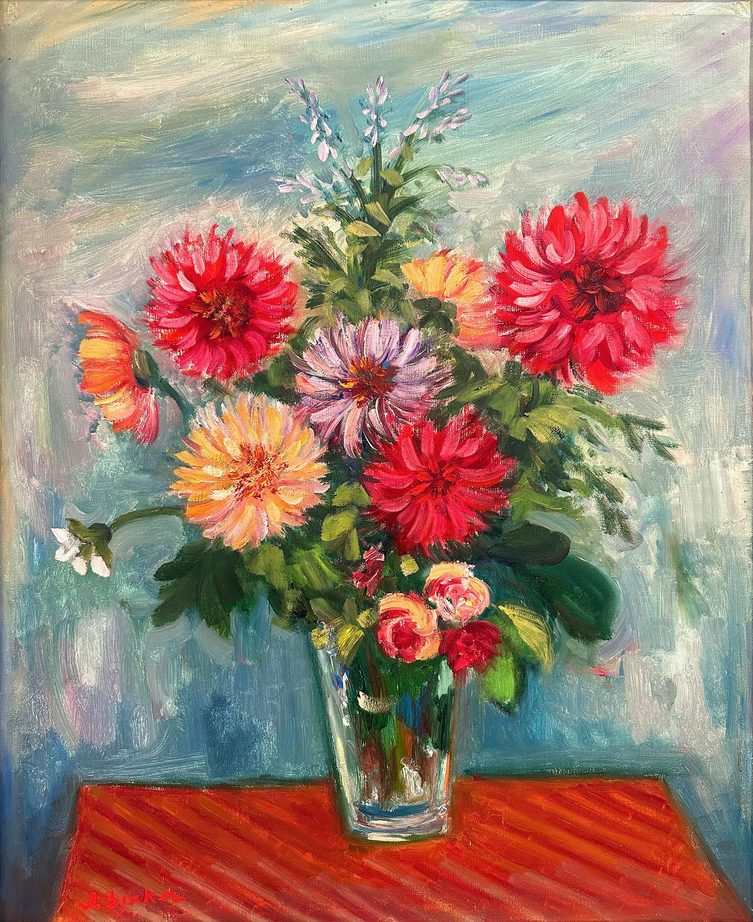 „Blumenvase mit Glasvase“, Postimpressionismus-Stillleben, Ölgemälde – Painting von Jacques Zucker