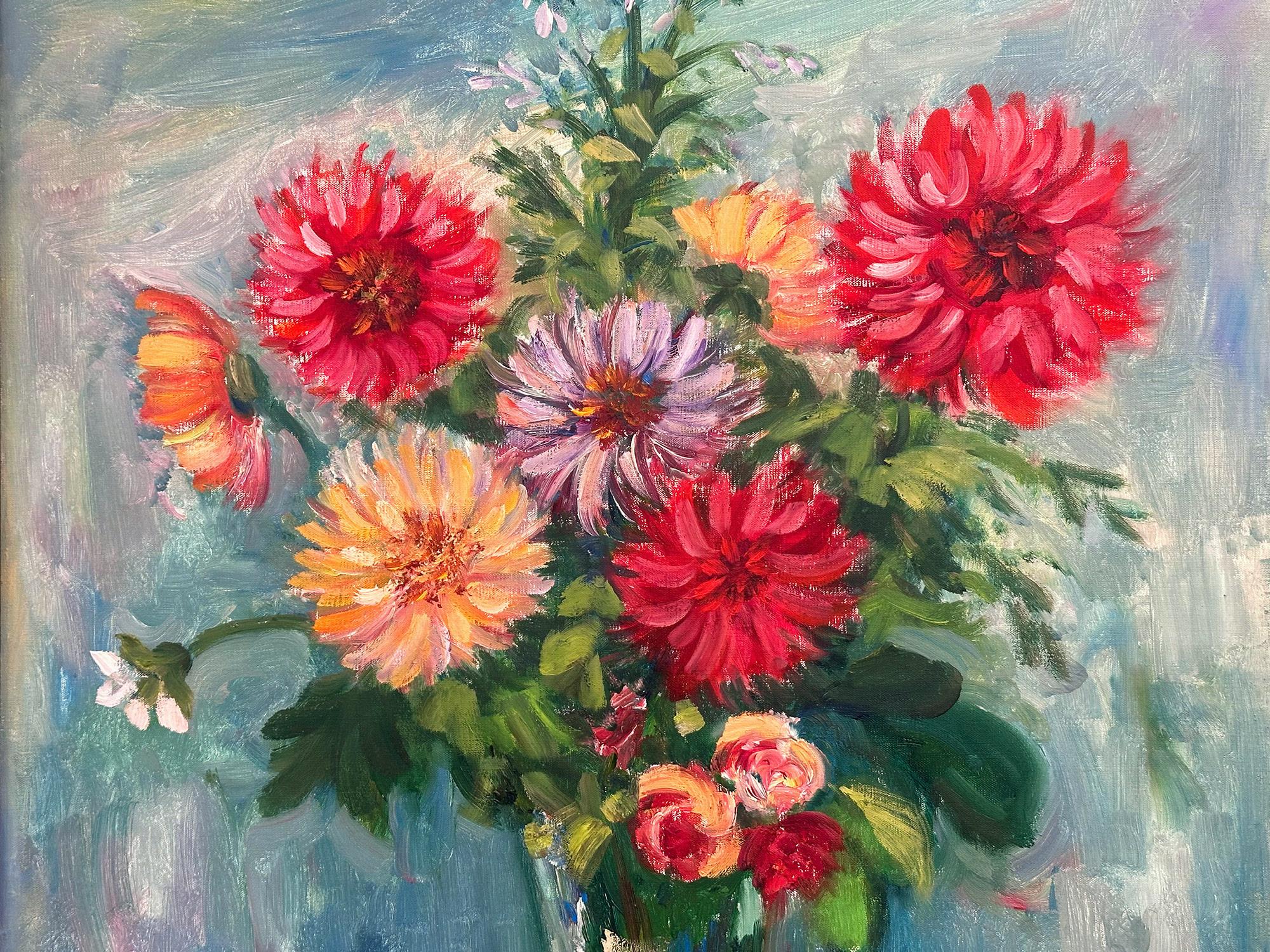 „Blumenvase mit Glasvase“, Postimpressionismus-Stillleben, Ölgemälde (Post-Impressionismus), Painting, von Jacques Zucker