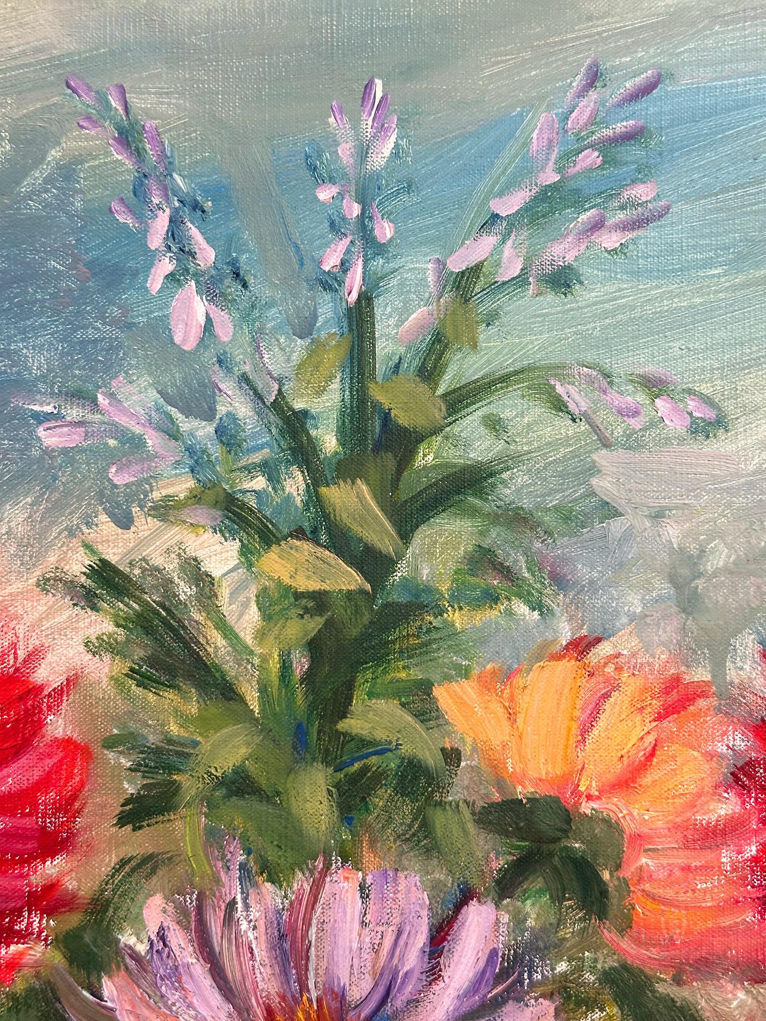 „Blumenvase mit Glasvase“, Postimpressionismus-Stillleben, Ölgemälde im Angebot 2