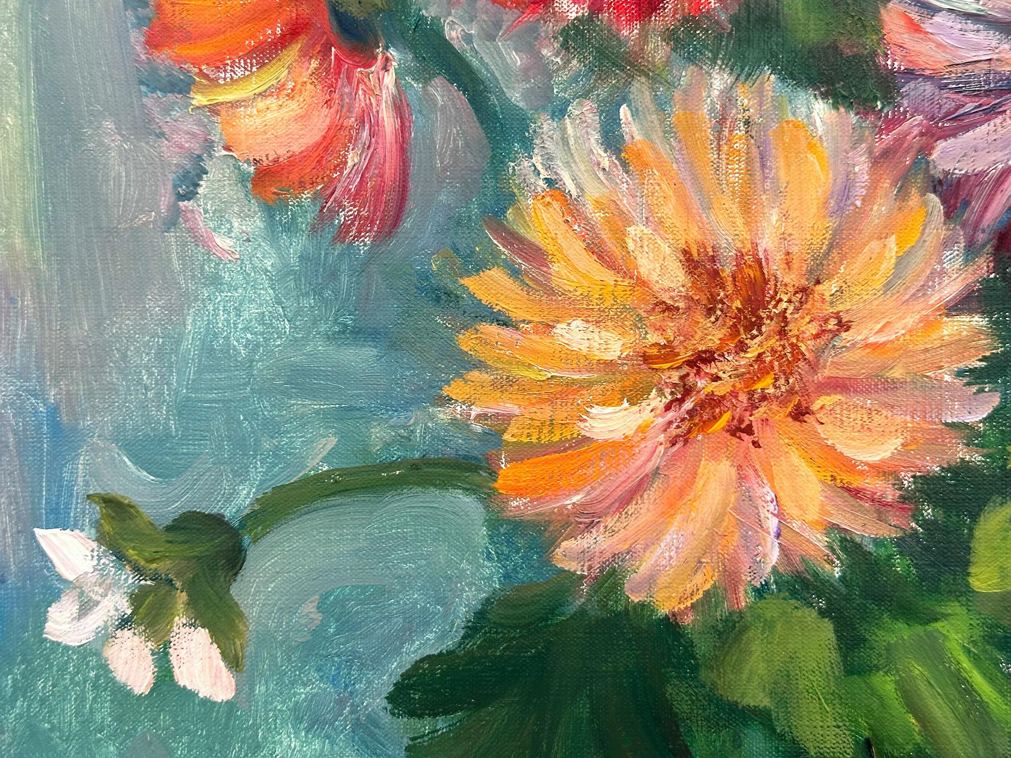 „Blumenvase mit Glasvase“, Postimpressionismus-Stillleben, Ölgemälde im Angebot 4