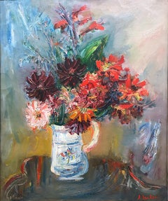 Nature morte post-impressionniste à l'huile sur toile "Floral Arrangment in Jug".