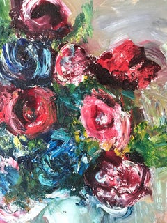 "Natura morta floreale" Pittura a olio francese post-impressionista di fiori colorati