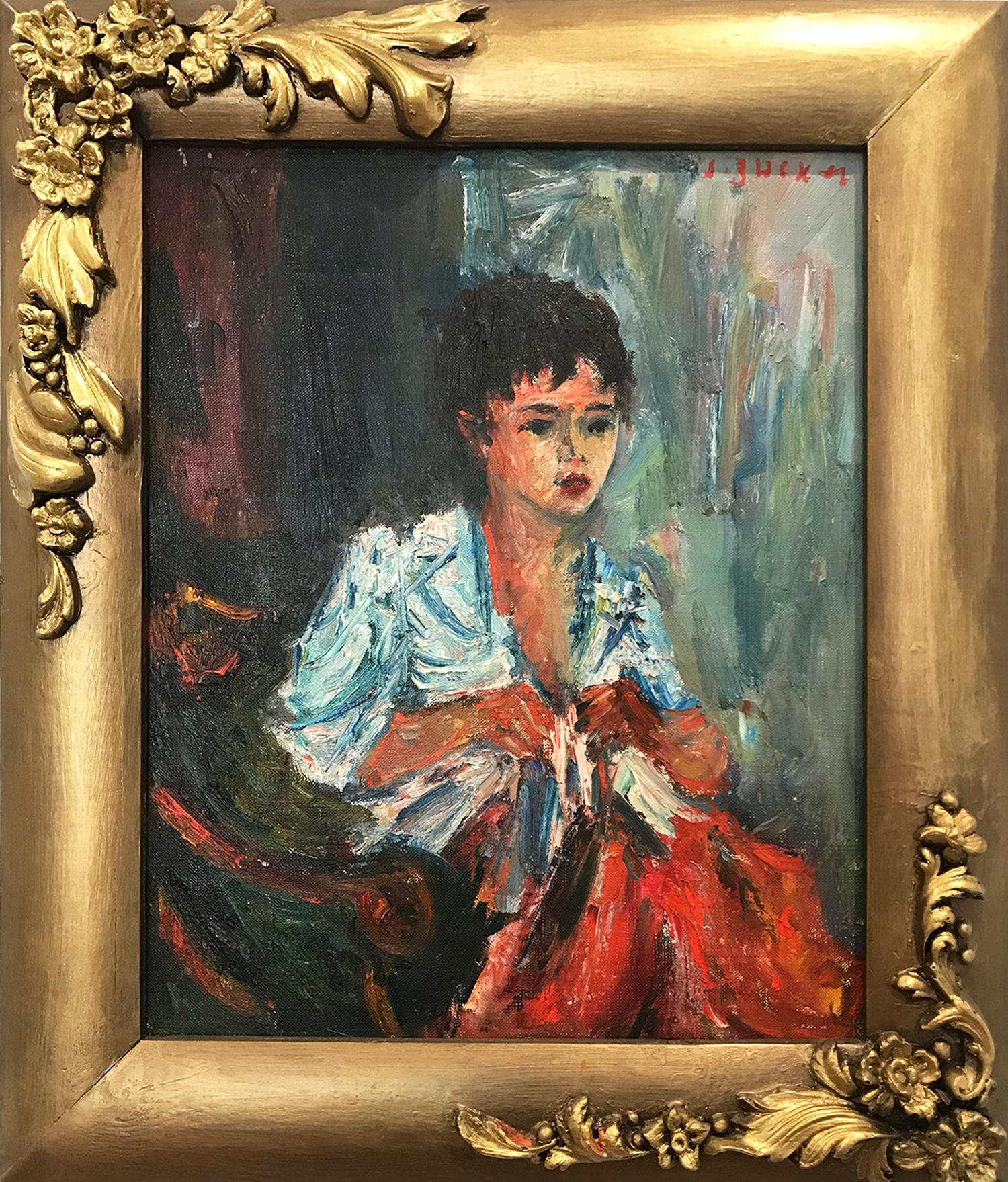 "Girl Sewing" Impressionist Portrait of a Seated Girl Oil Painting on Canvas
