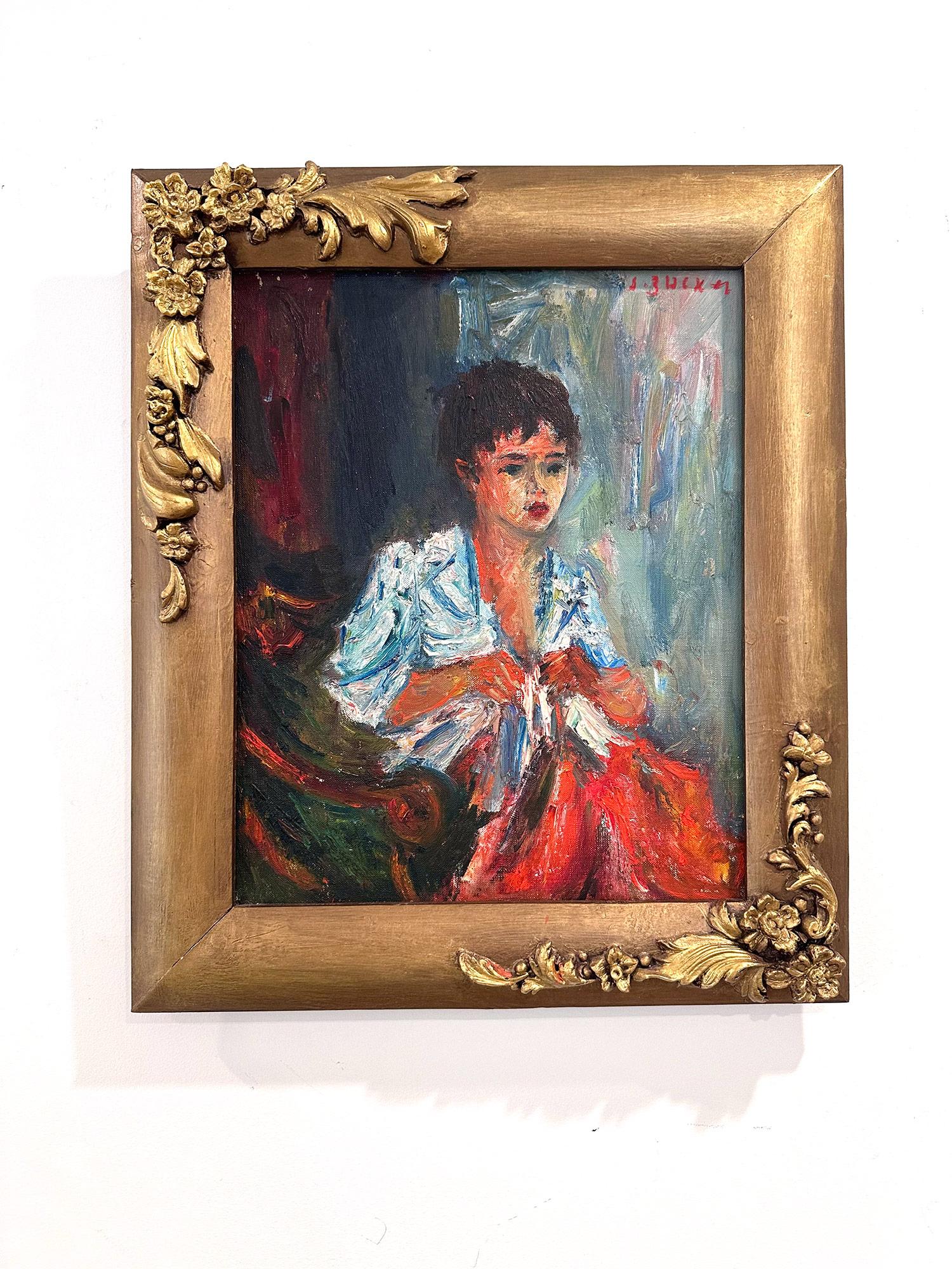 Postimpressionistisches Porträt eines sitzenden Mädchens, Ölgemälde auf Leinwand, „Mädchen nähen“ im Angebot 12