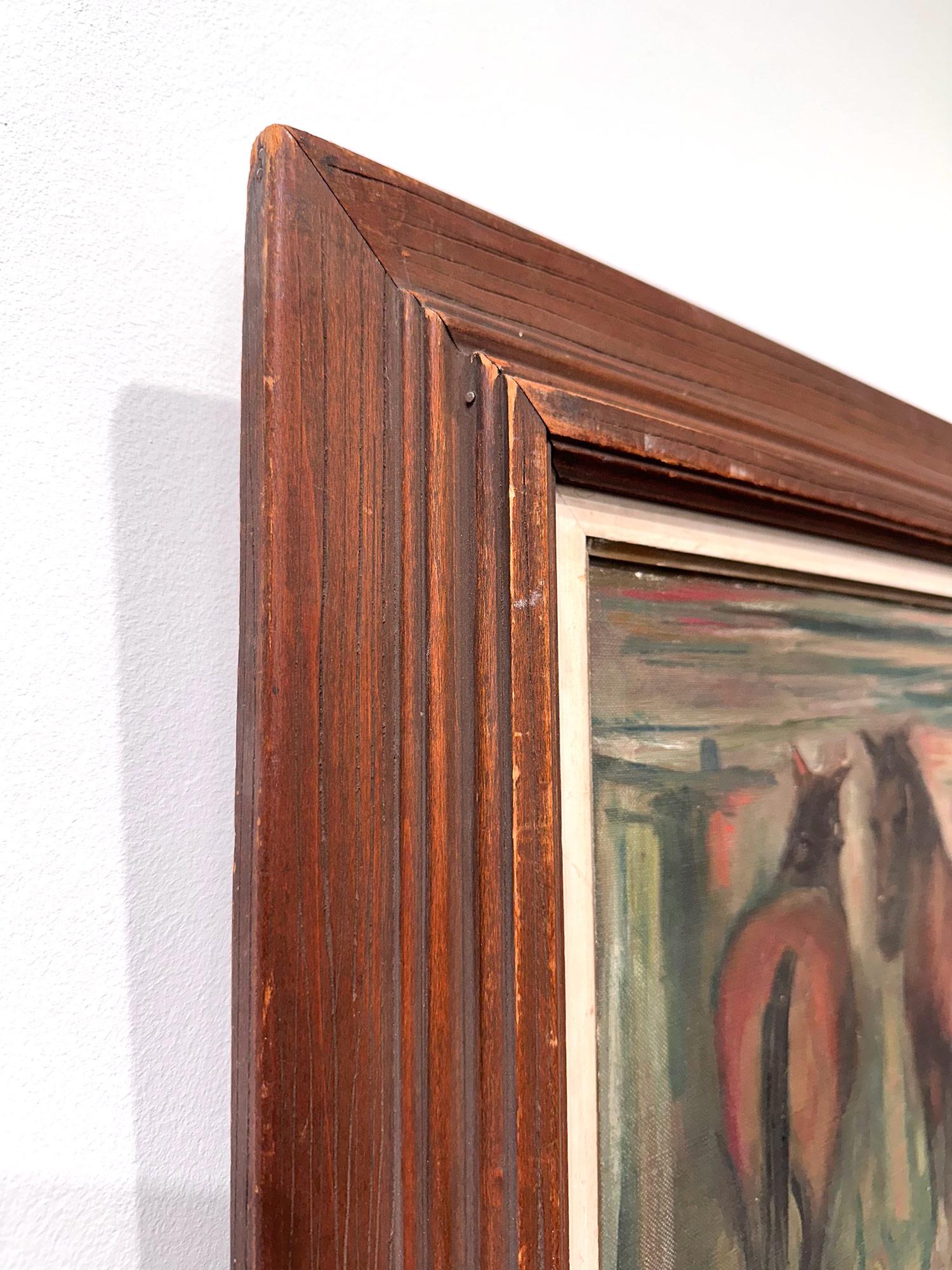Postimpressionistisches Ölgemälde „Horse in Stable“ Pastoral Interior, Ölgemälde auf Leinwand im Angebot 6