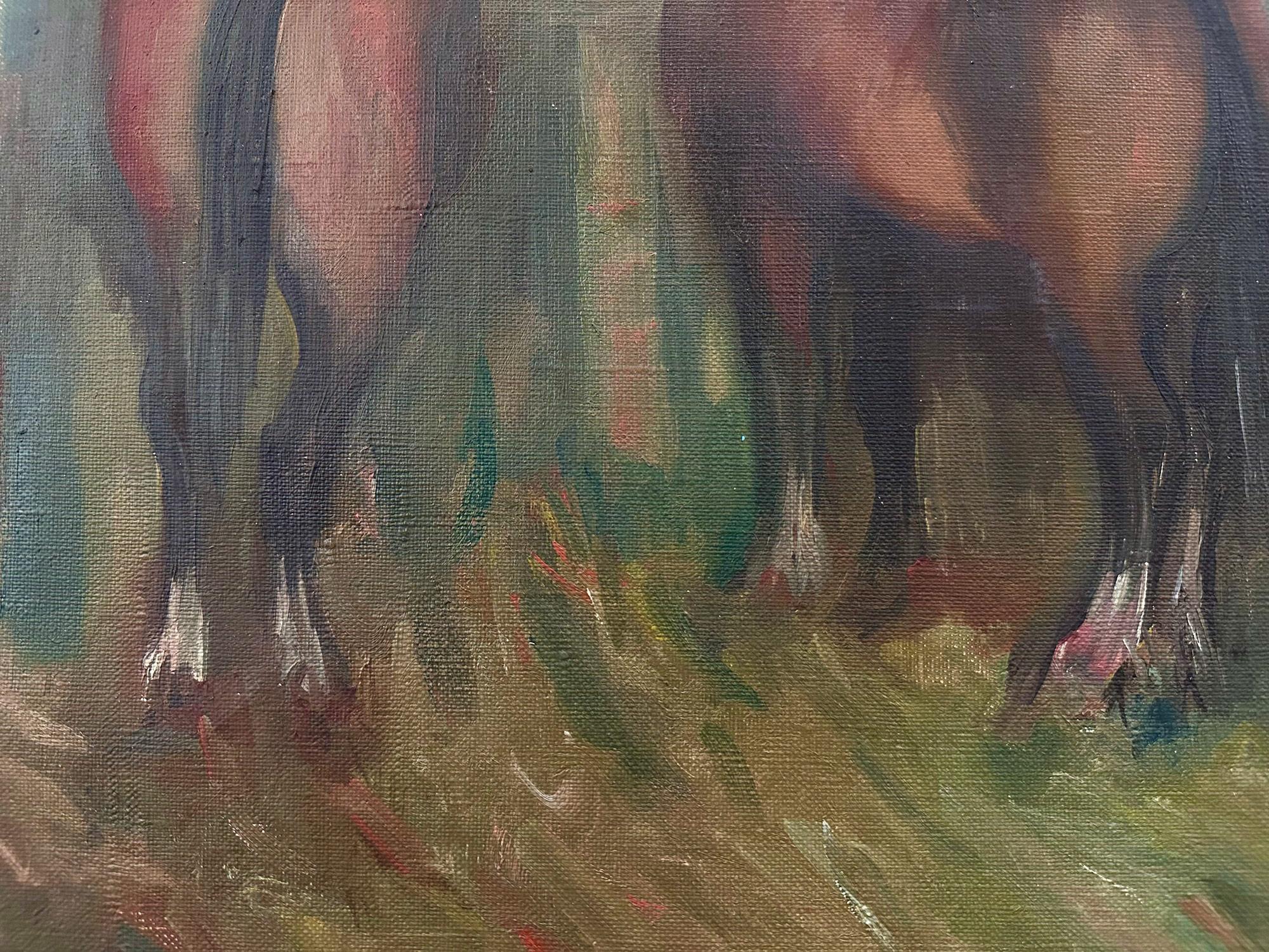 Postimpressionistisches Ölgemälde „Horse in Stable“ Pastoral Interior, Ölgemälde auf Leinwand im Angebot 2