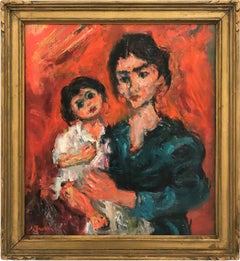 Immigrant with Child Portrait, Impressionistic Oil Painting