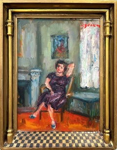 "Scène d'intérieur à Paris" Peinture à l'huile post-impressionniste sur toile encadrée