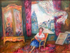 "Interior Scene of Woman in Paris" Post-Impressionism Oil Painting on Canvas