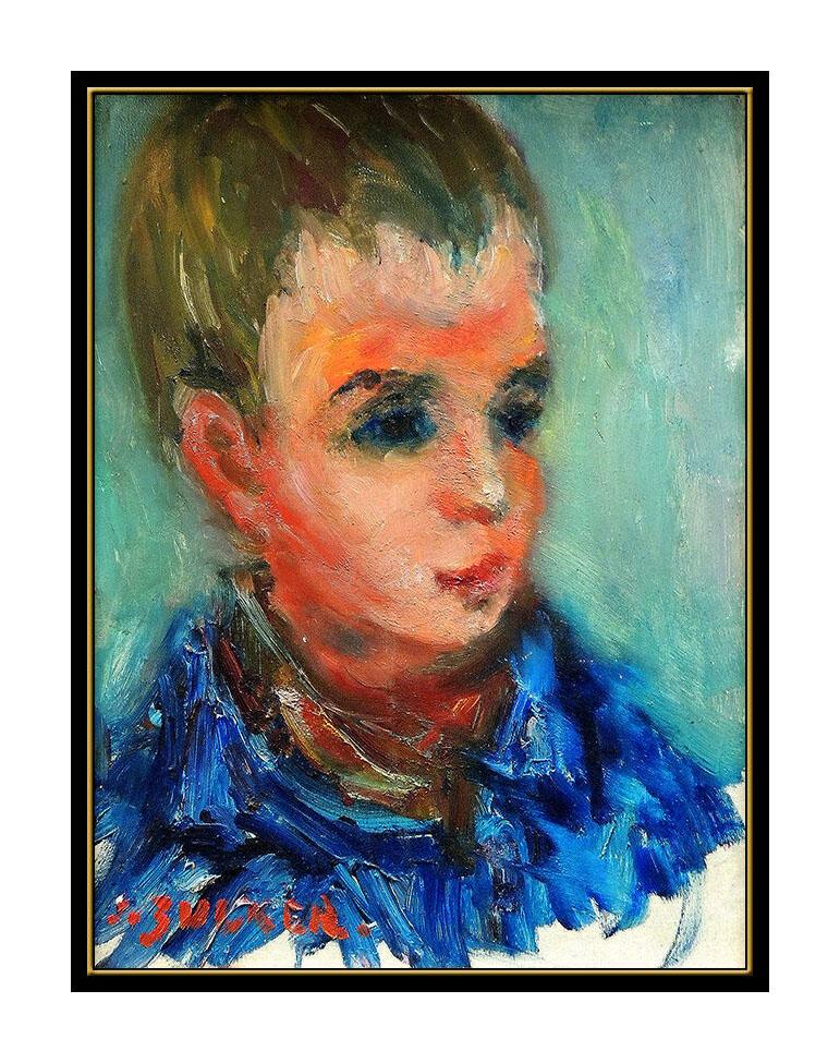 JACQUES ZUCKER ORIGINAL Painting Oil on Canvas Child Portrait Artwork Signed SBO - Black Portrait Painting by Jacques Zucker