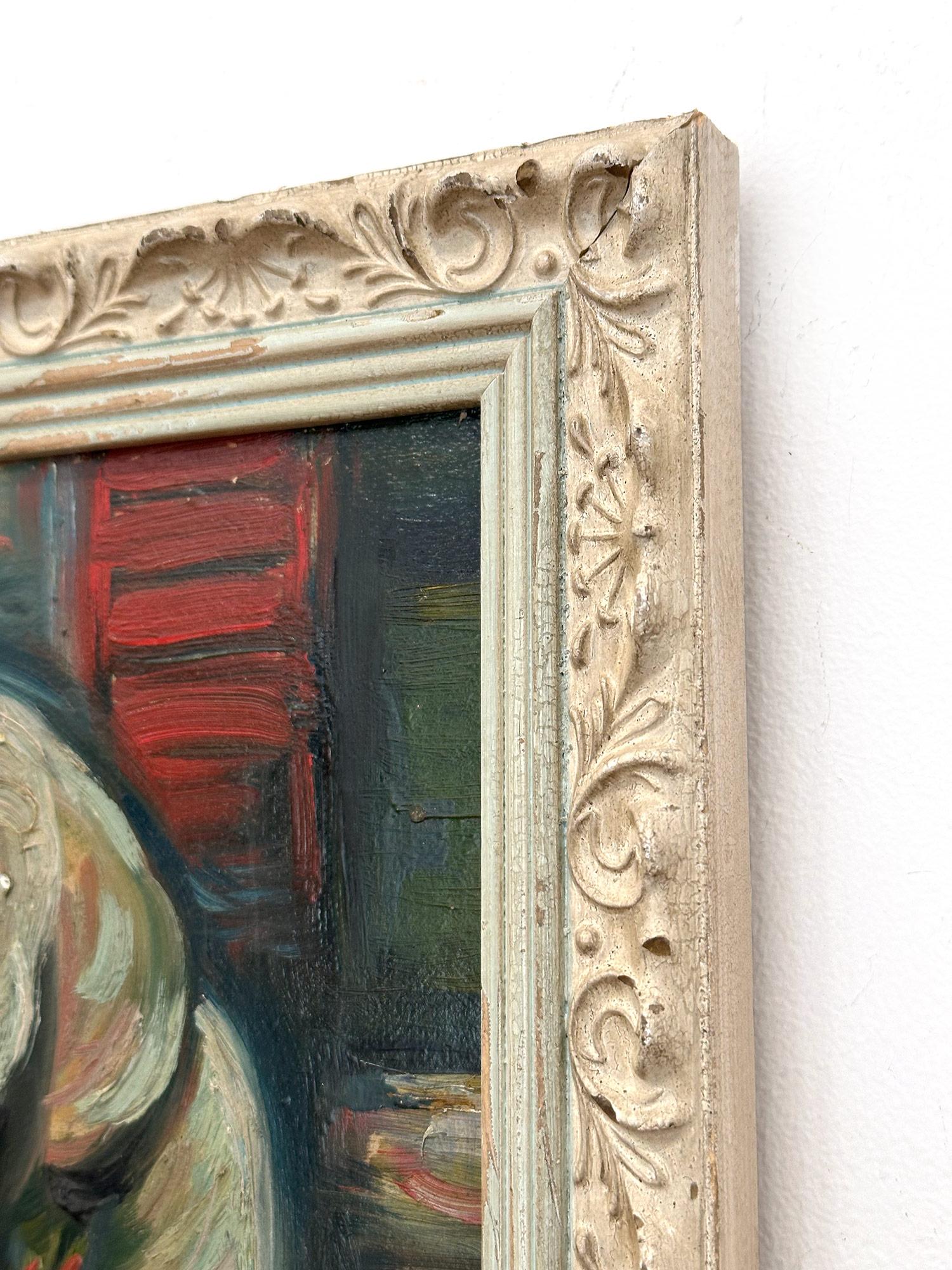 « Laundry », peinture à l'huile post-impressionniste française représentant une scène d'intérieur sur panneau en vente 5