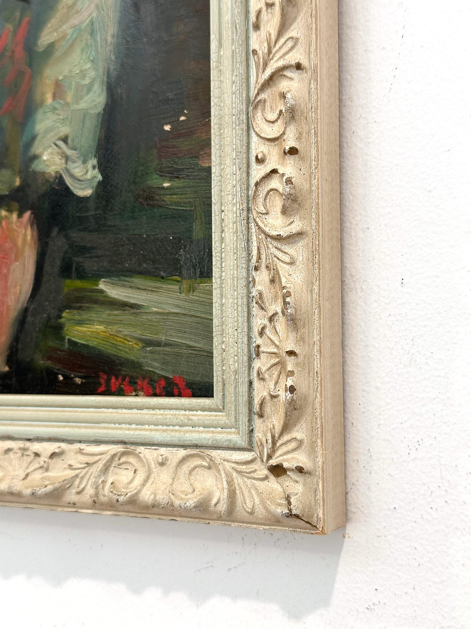 « Laundry », peinture à l'huile post-impressionniste française représentant une scène d'intérieur sur panneau en vente 6