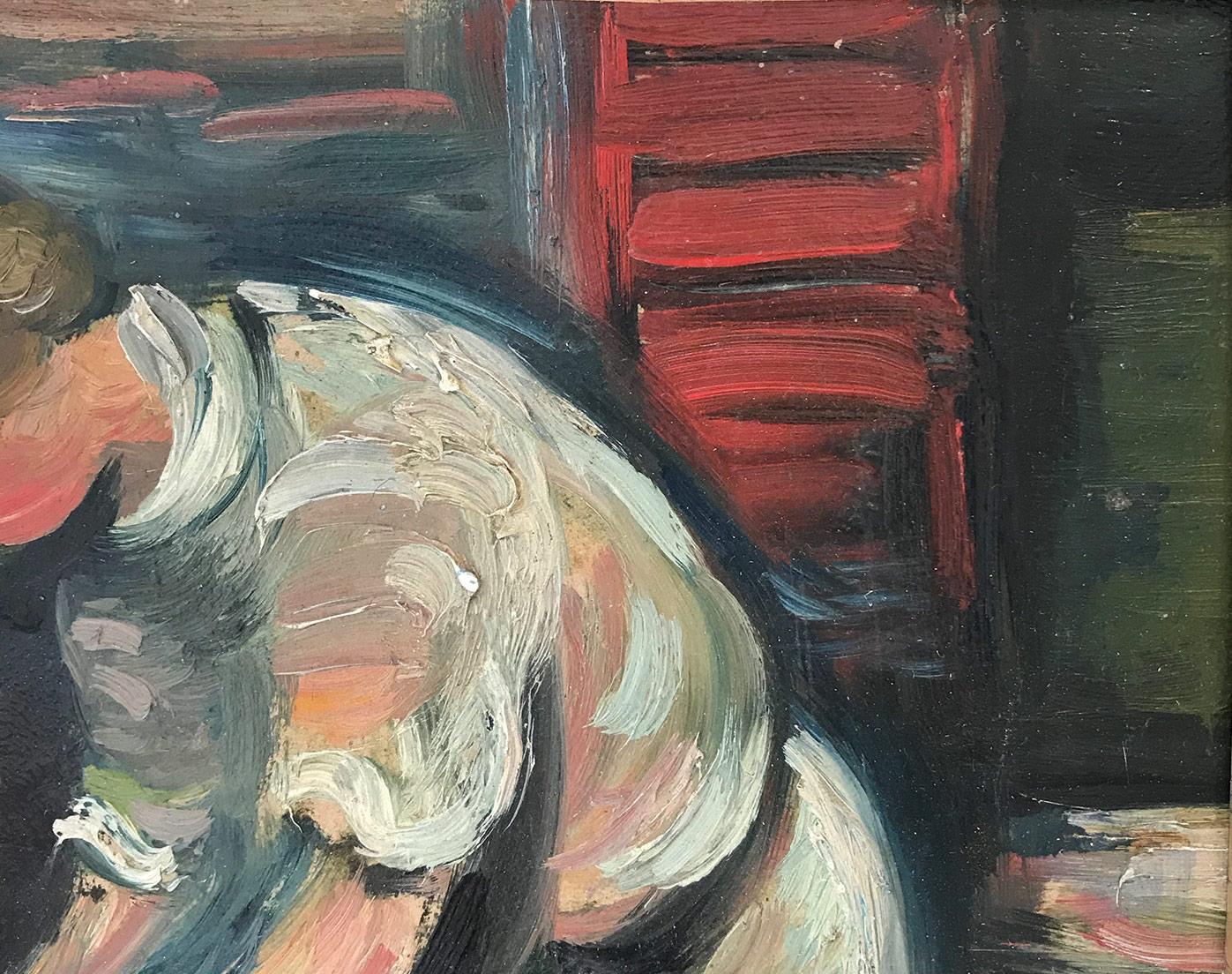 « Laundry », peinture à l'huile post-impressionniste française représentant une scène d'intérieur sur panneau - Post-impressionnisme Painting par Jacques Zucker