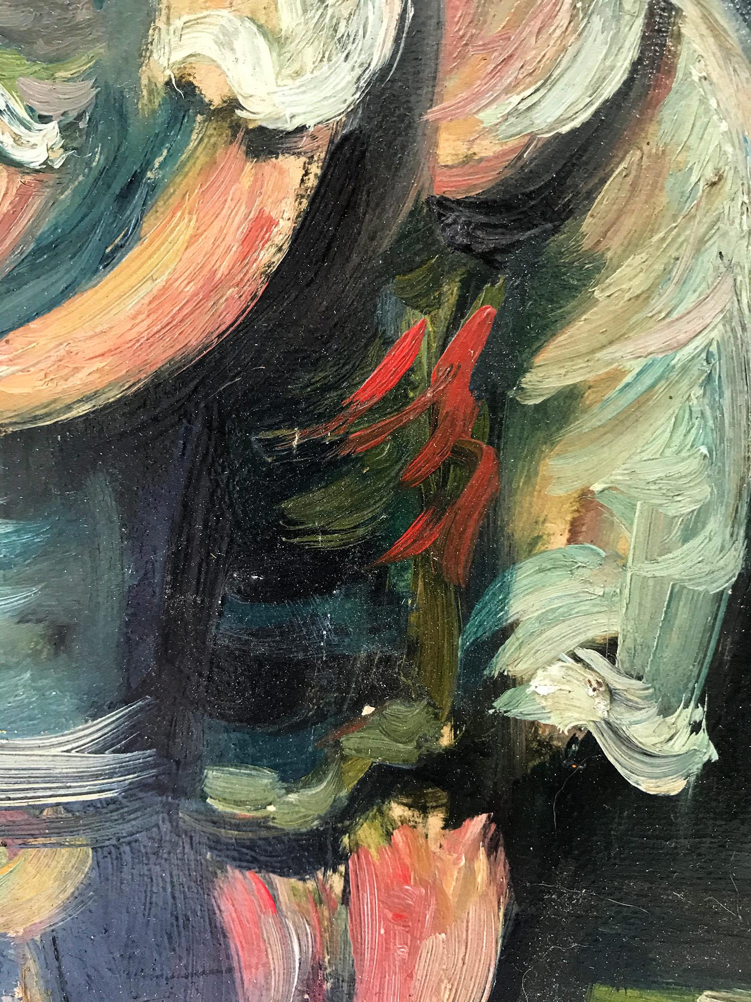 „Laundry“ Postimpressionistisches französisches Ölgemälde, Interieurszene, Figur auf Karton, Postimpressionismus (Schwarz), Interior Painting, von Jacques Zucker