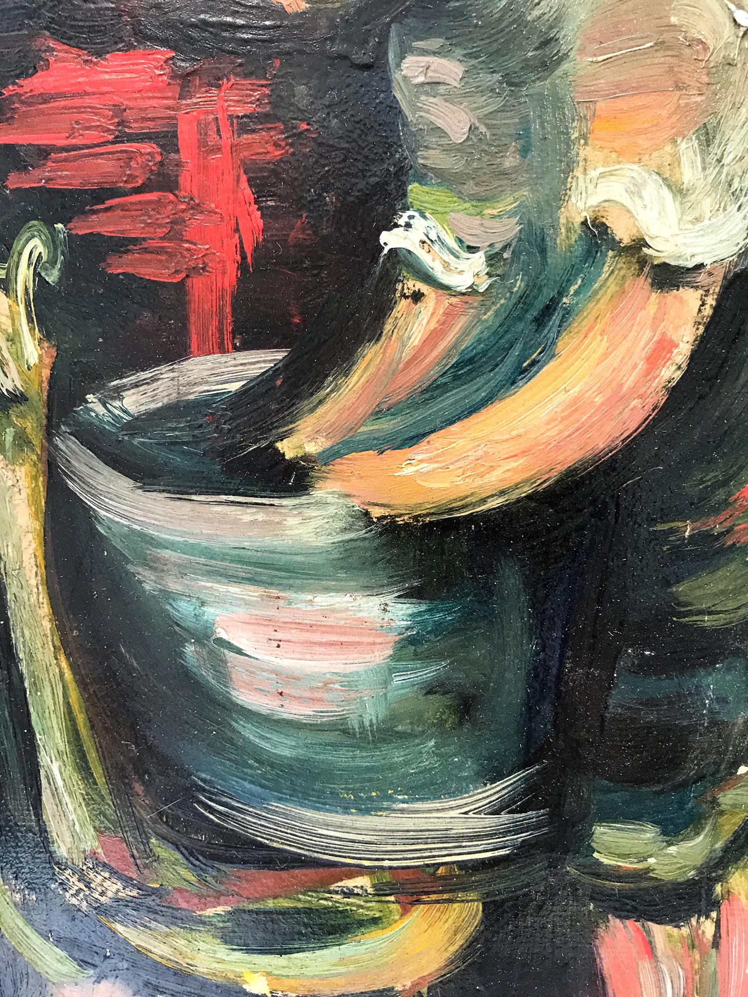 „Laundry“ Postimpressionistisches französisches Ölgemälde, Interieurszene, Figur auf Karton, Postimpressionismus im Angebot 2