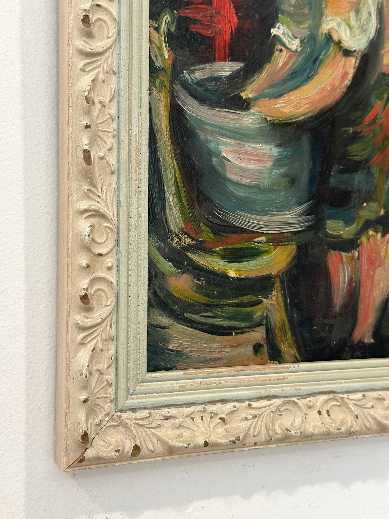 « Laundry », peinture à l'huile post-impressionniste française représentant une scène d'intérieur sur panneau en vente 3