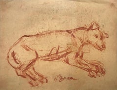 "Man’s Best Friend" Post-Impressionism French Sepia Chalk Painting on paper