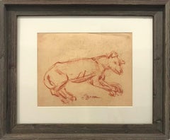 Vintage "Man’s Best Friend" Post-Impressionism French Sepia Chalk Painting on paper