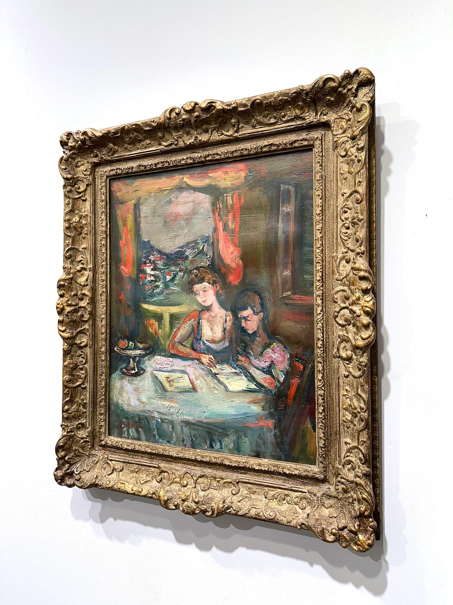 « Mère et enfant », peinture à l'huile sur toile encadrée d'une scène d'intérieur post-impressionniste en vente 12