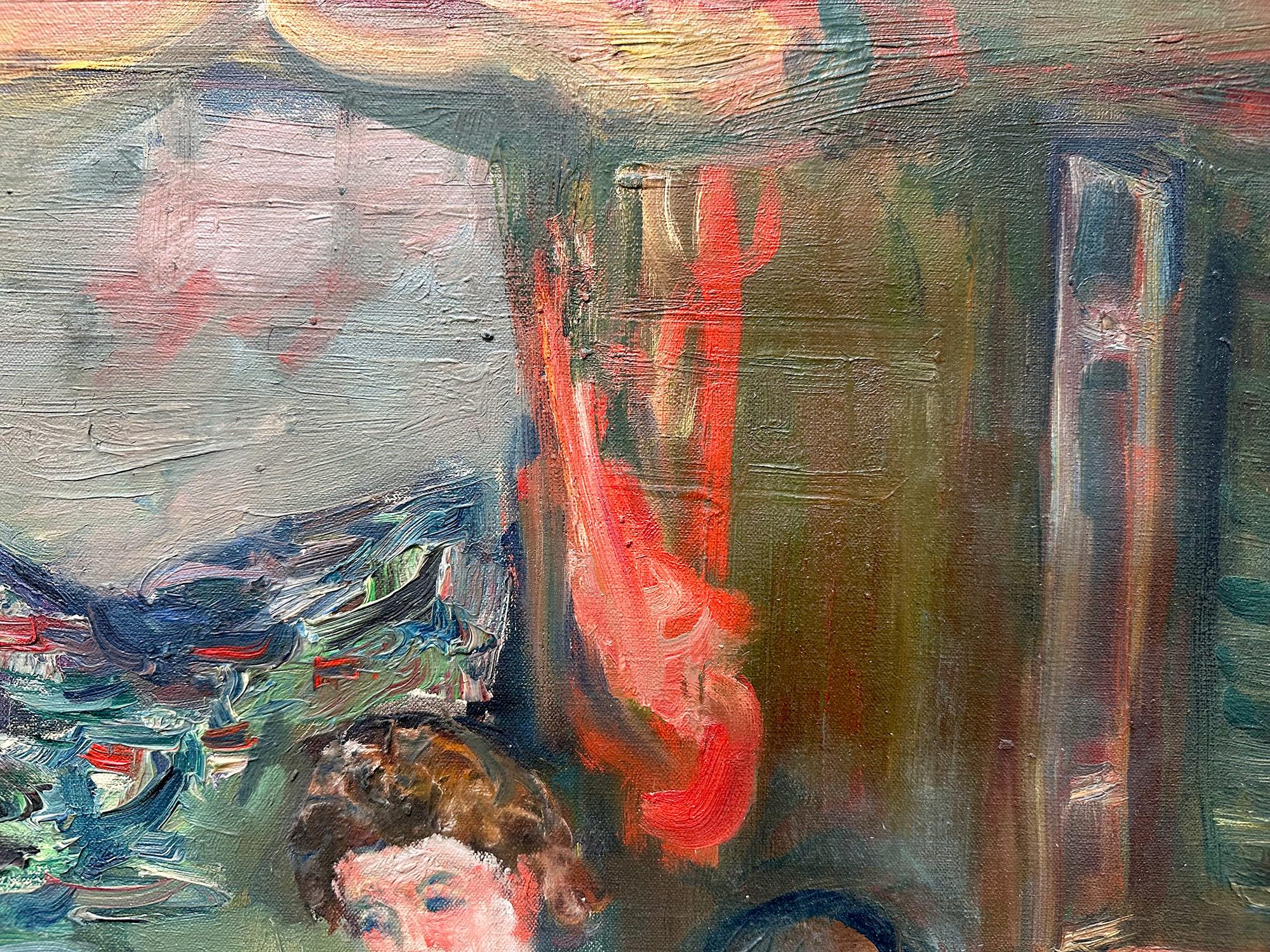 « Mère et enfant », peinture à l'huile sur toile encadrée d'une scène d'intérieur post-impressionniste en vente 1
