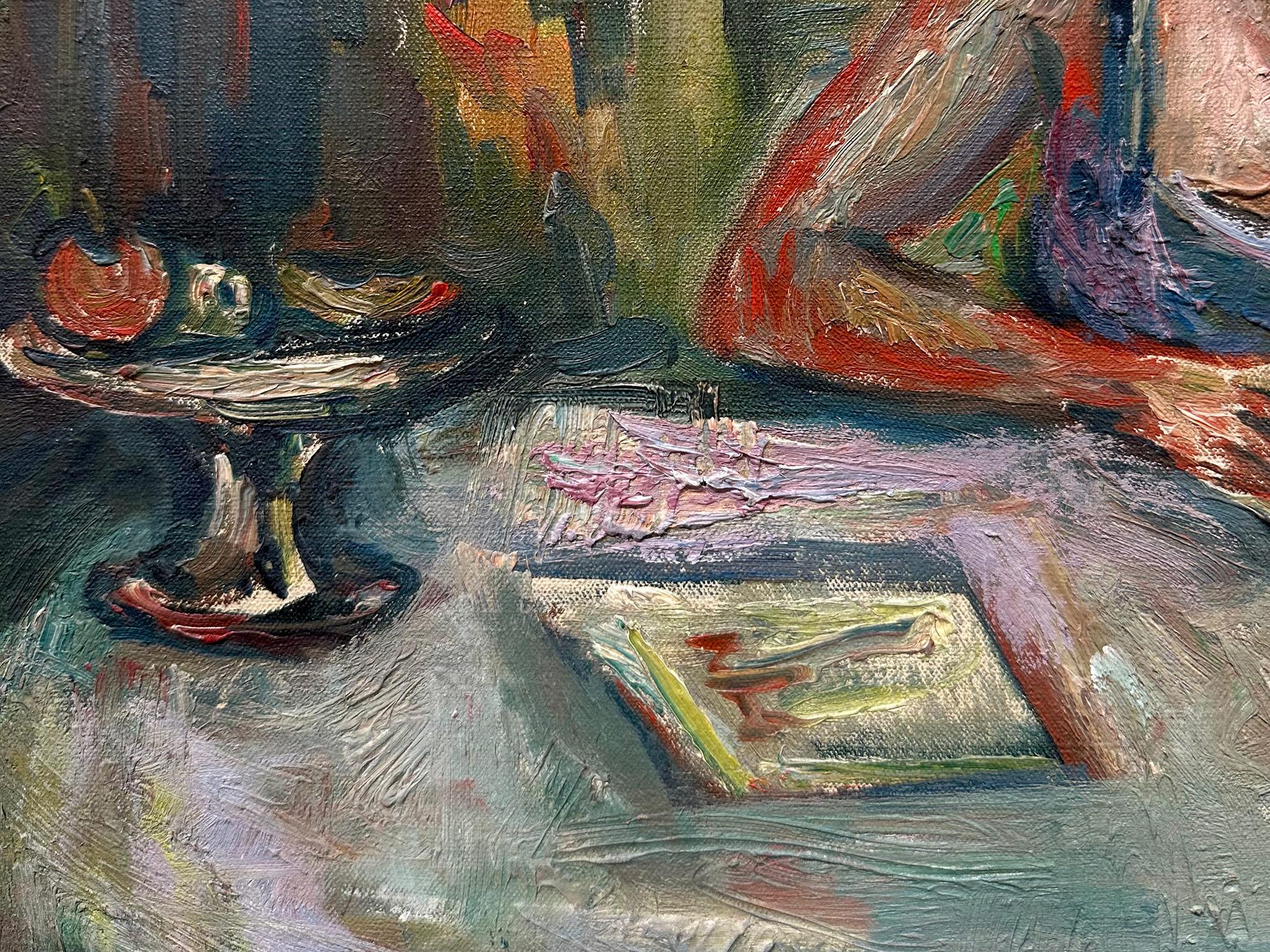 « Mère et enfant », peinture à l'huile sur toile encadrée d'une scène d'intérieur post-impressionniste en vente 2