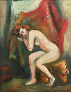 „Reclining Nude“ Impressionistisches Porträt einer nackten Frau:: Ölgemälde auf Leinwand