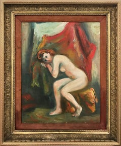 « Reclining Nude »:: portrait impressionniste d'une femme nue:: peinture à l'huile sur toile
