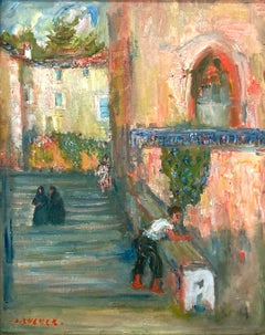 "Sulla tromba delle scale" Pittura impressionista di strada francese su tela