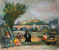 "Parisian Scene by Pont Neuf with Notre Dam" Post-Impressionism Oil Painting