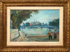 "Parisian Scene by Pont Neuf with Notre Dam" Post-Impressionism Oil Painting