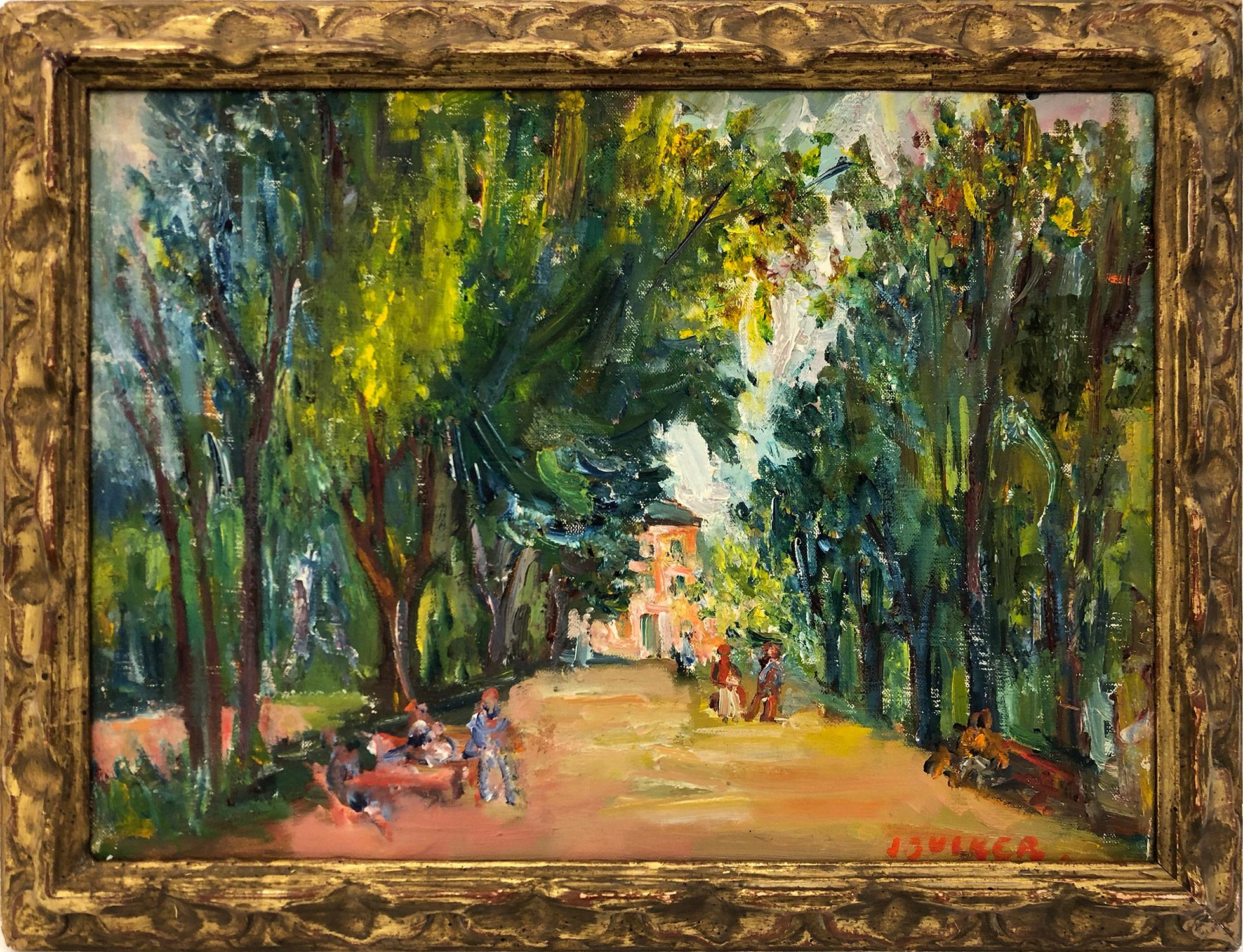 Jacques Zucker Landscape Painting - "Park Scene" Landscape Post-Impressionism Oil Painting with Figures and Trees