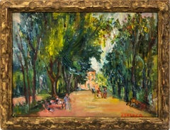 "Park Scene" Landscape Post-Impressionism Oil Painting with Figures and Trees
