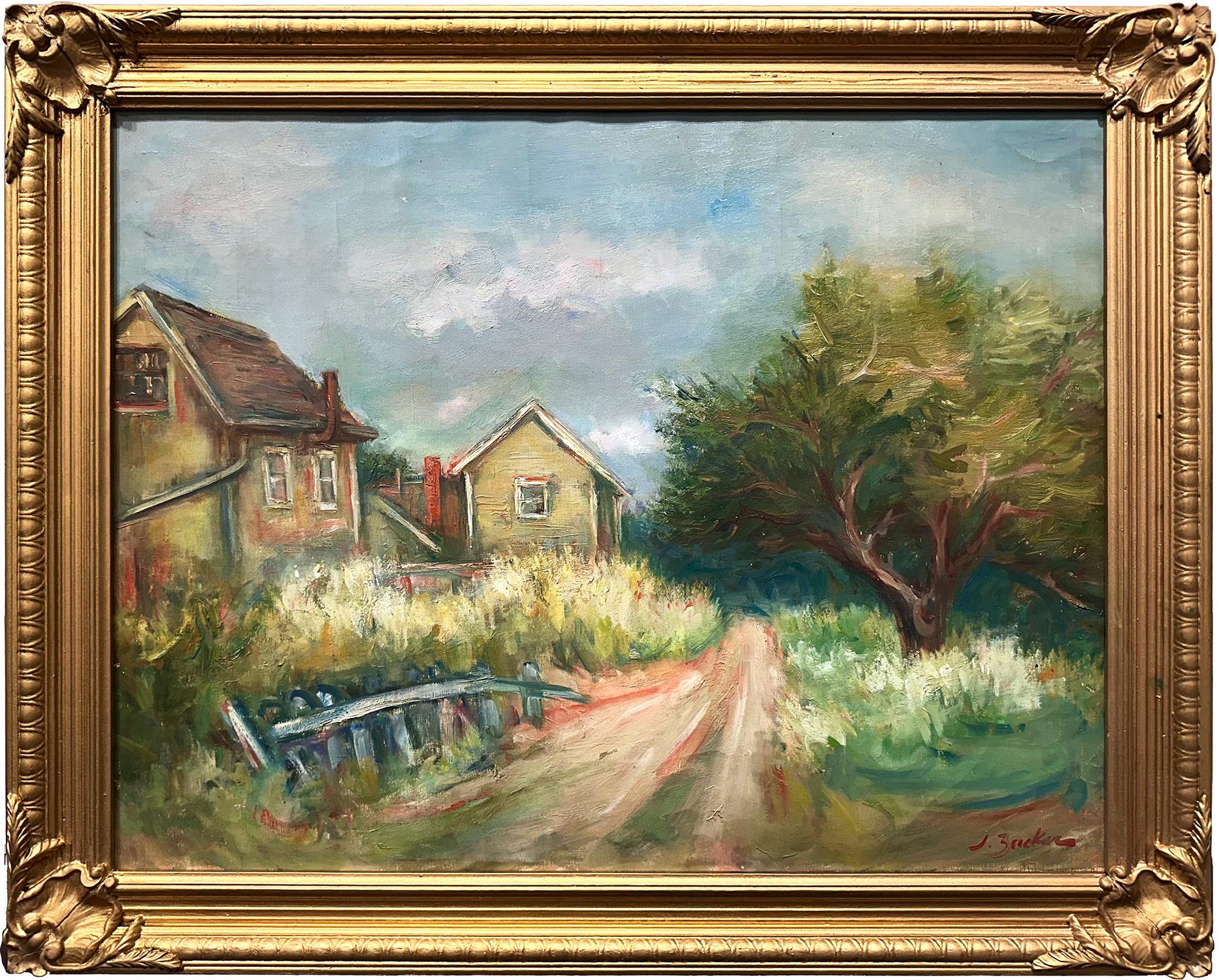 Jacques Zucker Landscape Painting - "Pathway to the Farm" Post-Impressionist Landscape Oil Painting on Canvas Frame