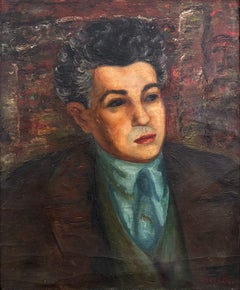 "Portrait of a Man in Suite" Post-Impressionist Oil Painting on Canvas Framed