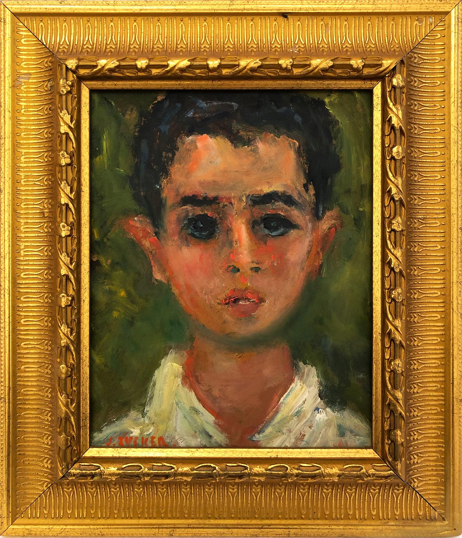 Jacques Zucker Portrait Painting - "Portrait of a Young Boy" Post-Impressionism French Oil Painting on Panel