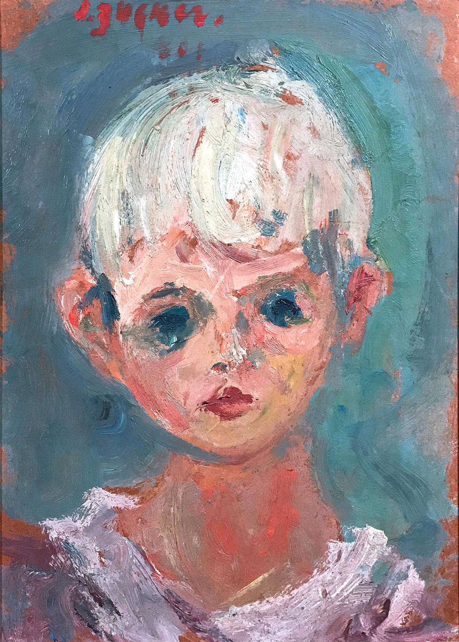 Portrait of a Young Girl, Impressionistic Oil Painting - Brown Portrait Painting by Jacques Zucker