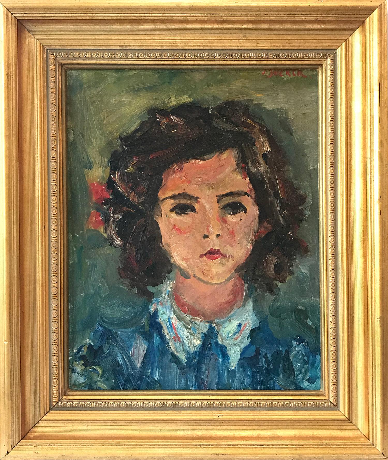 Jacques Zucker Portrait Painting - "Portrait of a Young Girl" Post-Impressionism French Oil Painting on Canvas