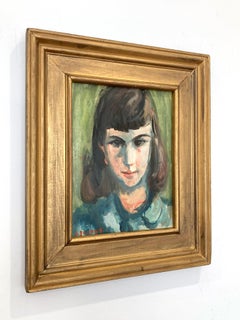 "Retrato de joven con camisa azul" Pintura al óleo francesa postimpresionista