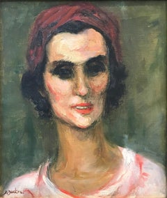 "Ritratto di donna con fascia per la testa" Pittura a olio su tela in stile post-impressionista
